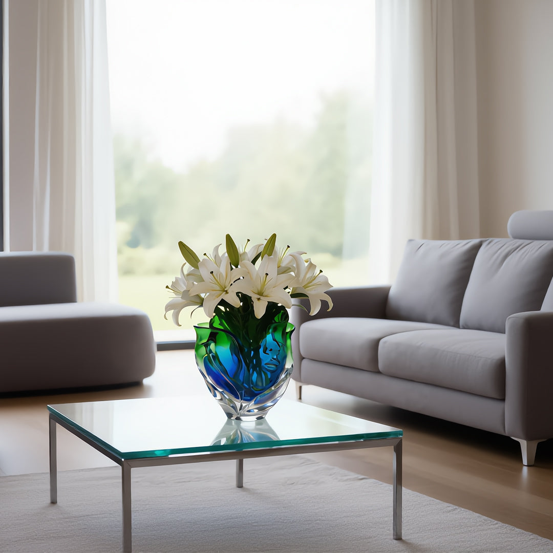 Azure Muse Hand-Blown Glass Face Vase