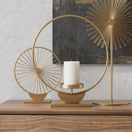 Solstice Gold Geometric Candelabra & Sculpture Trio