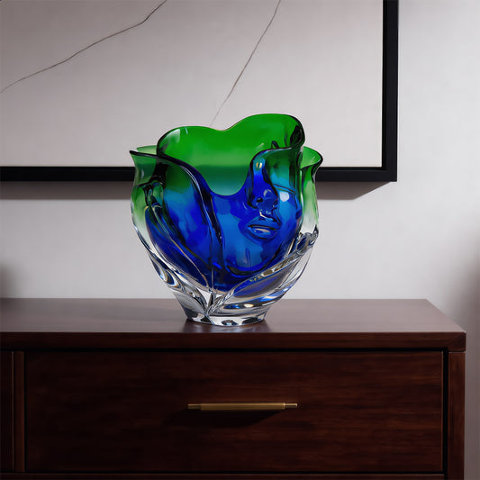 Azure Muse Hand-Blown Glass Face Vase