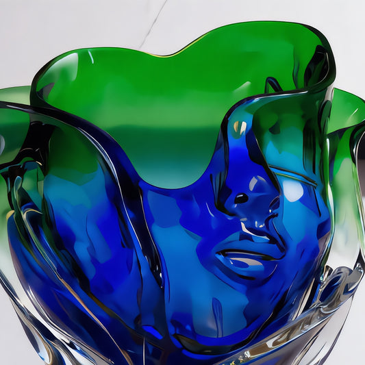 Azure Muse Hand-Blown Glass Face Vase