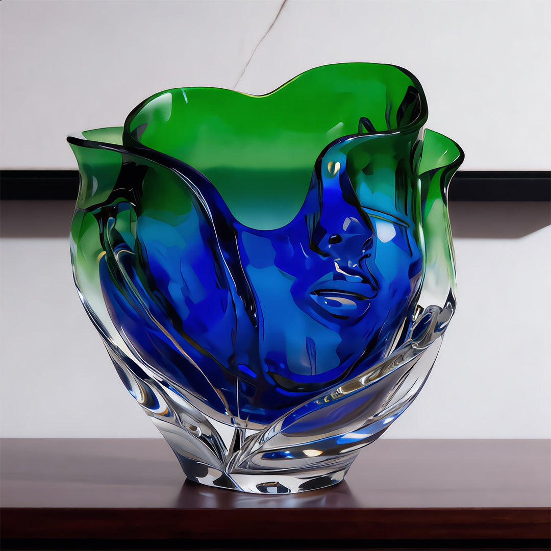 Azure Muse Hand-Blown Glass Face Vase