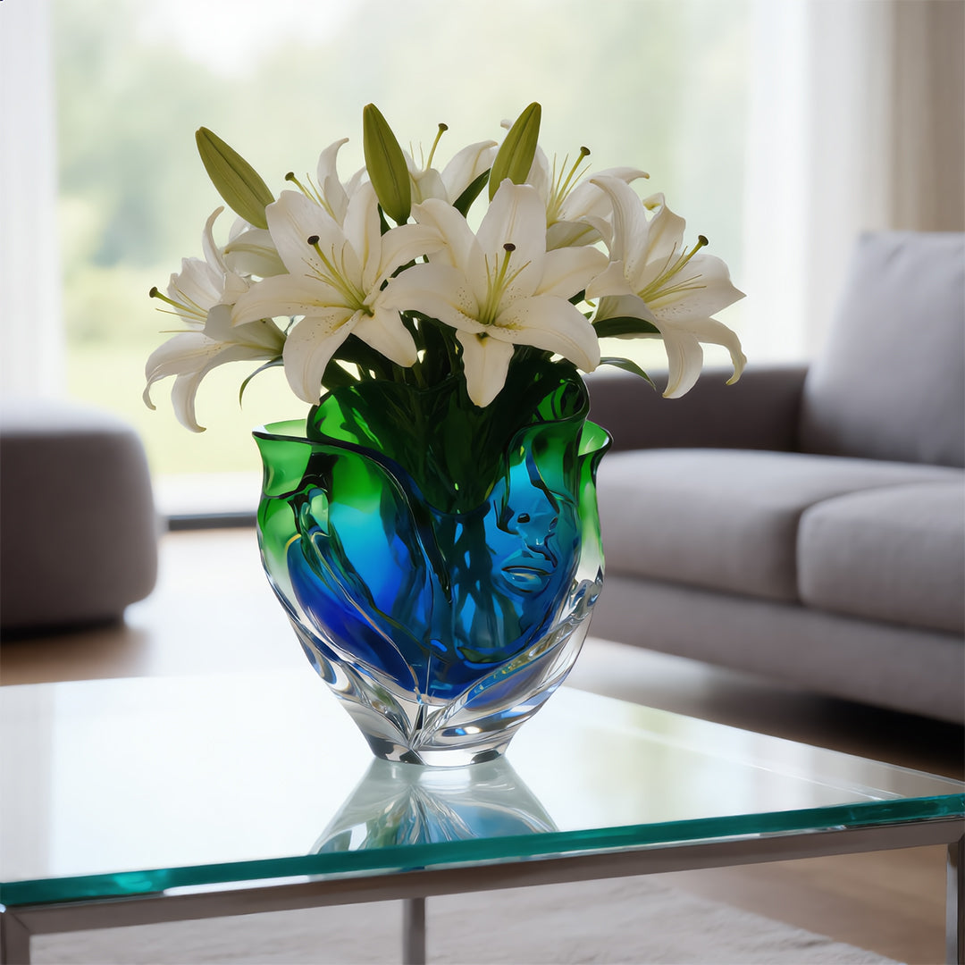 Azure Muse Hand-Blown Glass Face Vase