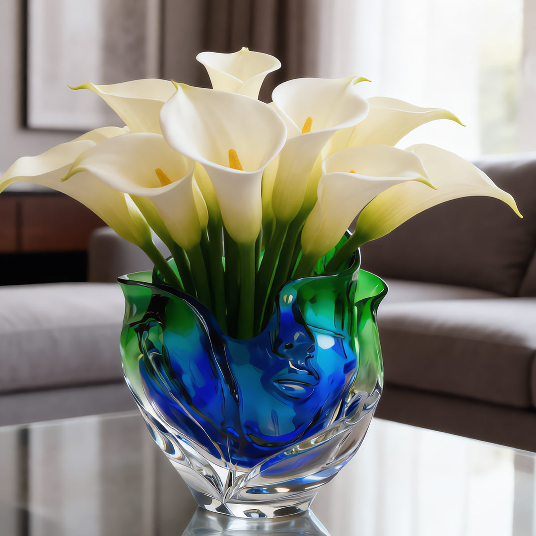 Azure Muse Hand-Blown Glass Face Vase