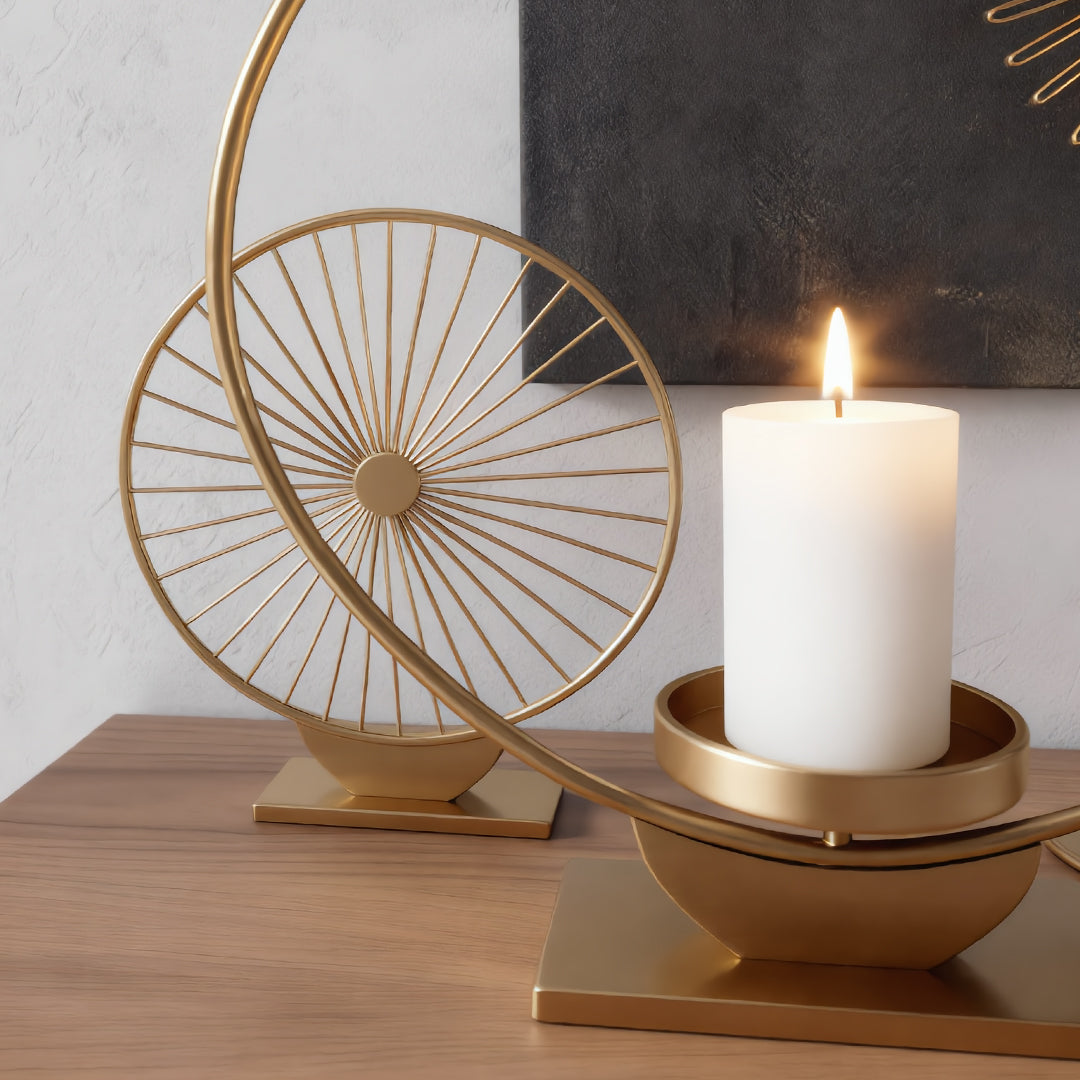 Solstice Gold Geometric Candelabra & Sculpture Trio