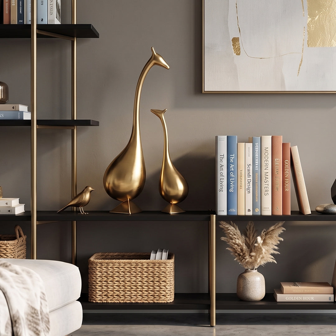 Gilded Serenity Abstract Giraffe Statuettes (Set of 2)