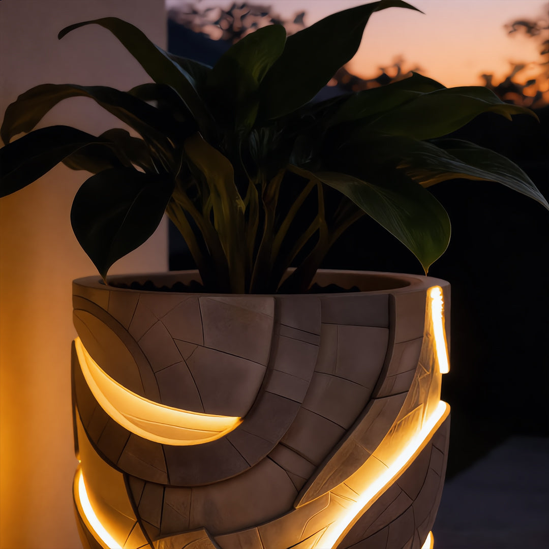 Lumina Stone Integrated LED Textured Planter