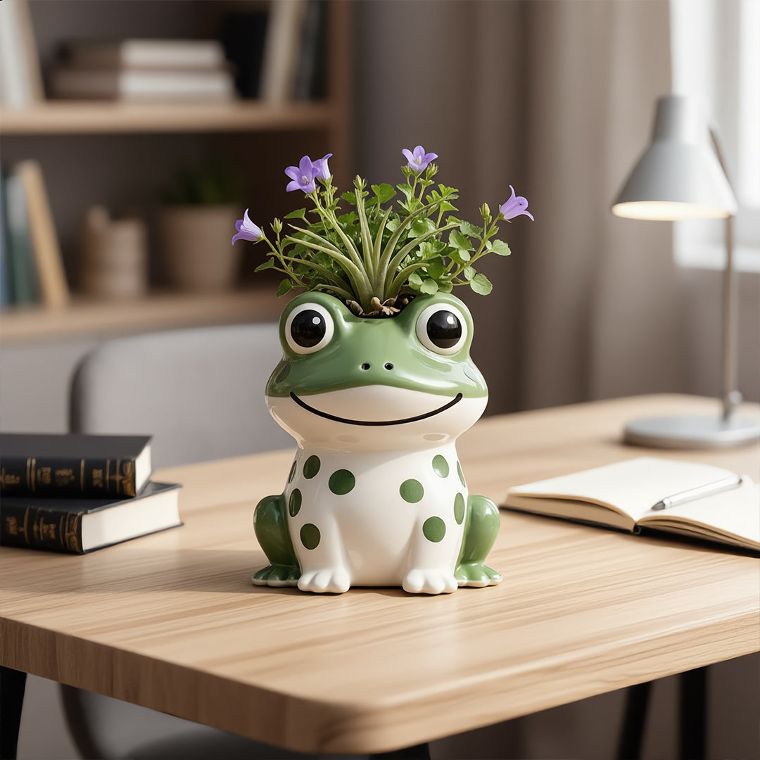 Sproutly the Smiling Frog Ceramic Plant Holder